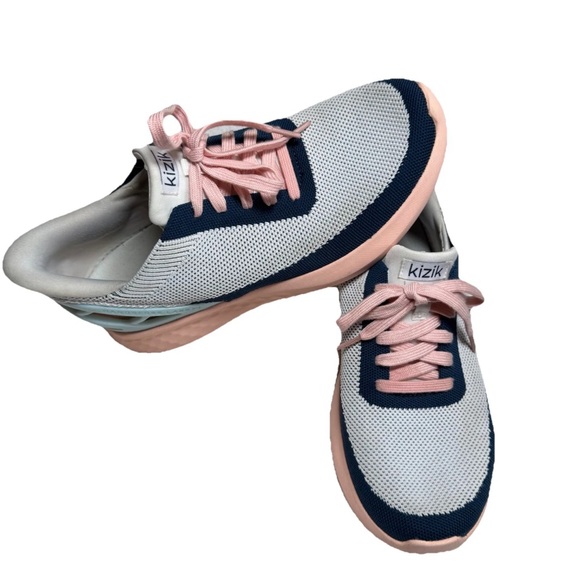 Kizik Athens Bahama Sneaker Women 9.5 Men 8 White Blue Hands Free Slip On Shoes - Picture 3 of 12